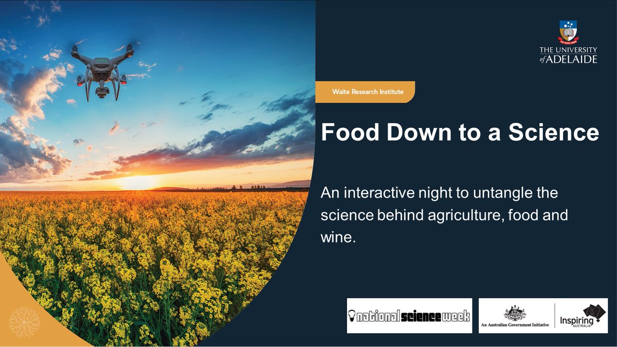 Planning out your National Science Week calendar? Join us at the Waite Campus for 'Food Down to a Science' on Friday, August 11th 🚜🔬 🎟️Learn more and get your tickets: scienceweek.net.au/event/night-at…