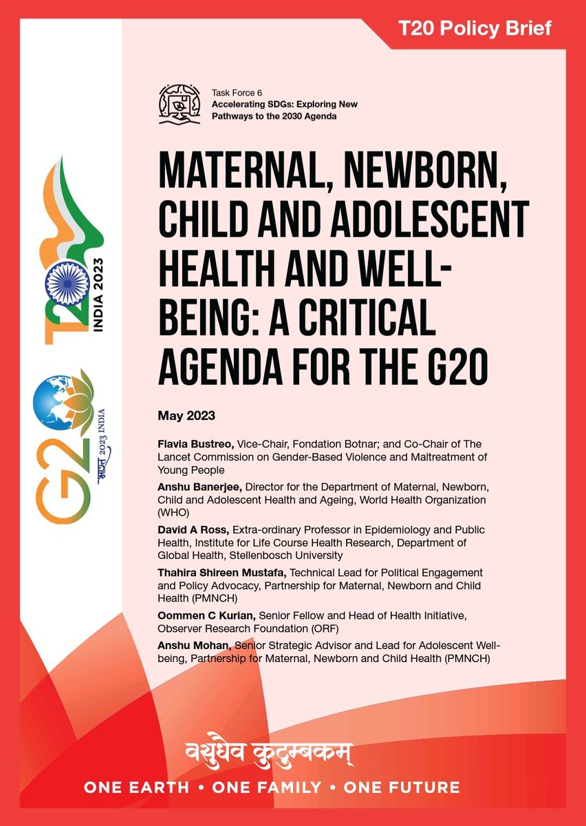 📢🆕#policybrief developed by @PMNCH & @WHO 
#maternal #newborn #child & #adolescent health & #wellbeing: critical agenda for #G20Summit 

✔️G20 countries must #invest in MNCAH&W for prosperous future & to advance #UHC #pandemicpreparedness& #digitalhealth
t20ind.org/research/mater…
