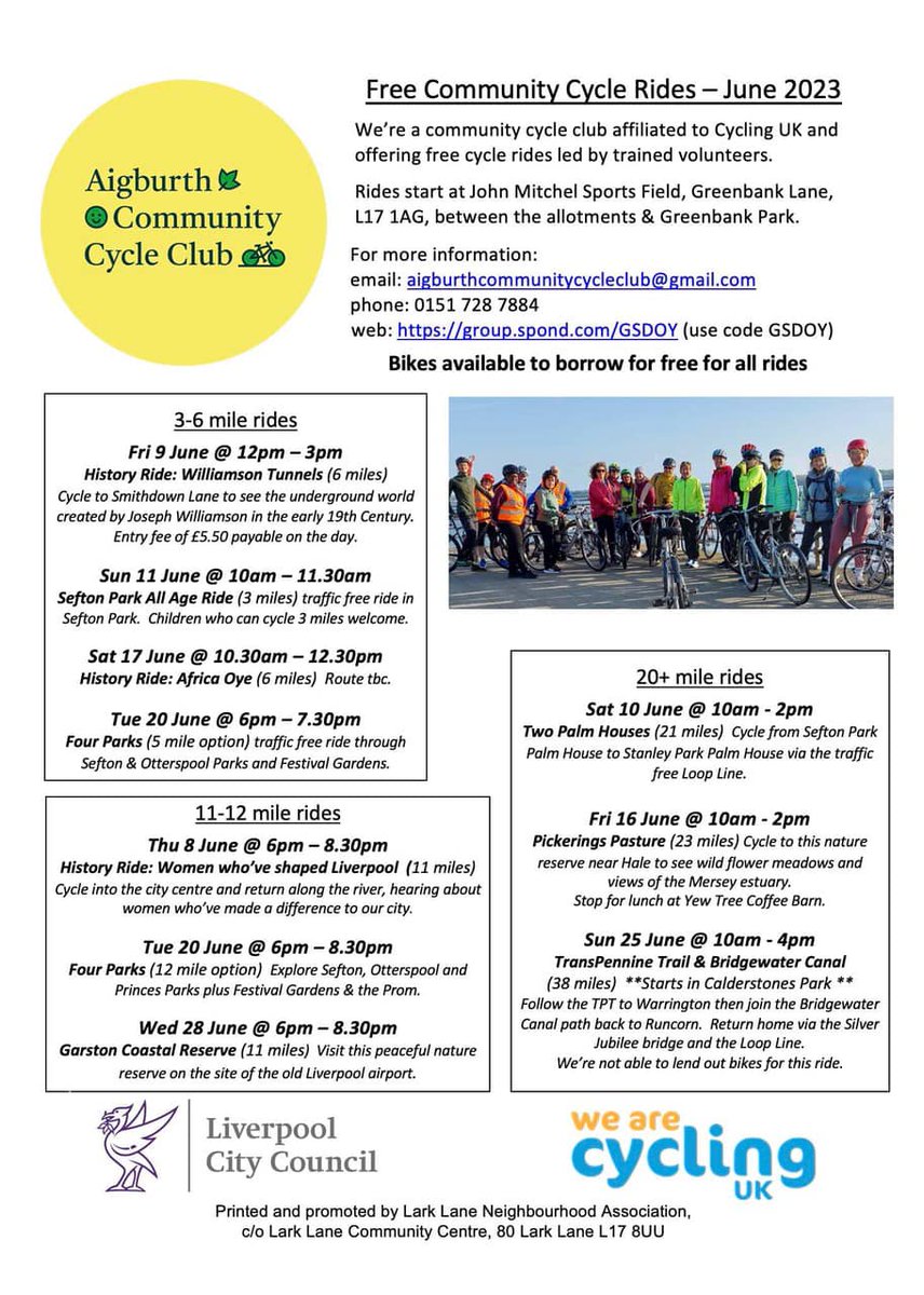cycleoflife8's tweet photo. Get involved in cycling in June! Check Aigburth Community Cycle Club for details.
#aigburth #sun #cyclerides #june #community #health https://t.co/BZYsHJxJ5y