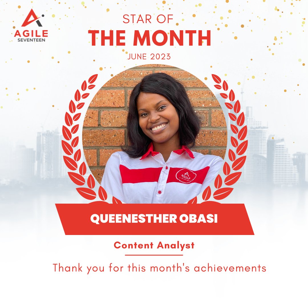 Congratulations Queenesther Obasi, Your dedication, passion, and exceptional work have truly made a remarkable impact on our team. 
We applaud your outstanding achievements and unwavering commitment to excellence. Keep reaching for the stars

#EmployeeOfTheMonth #StarOfTheMonth