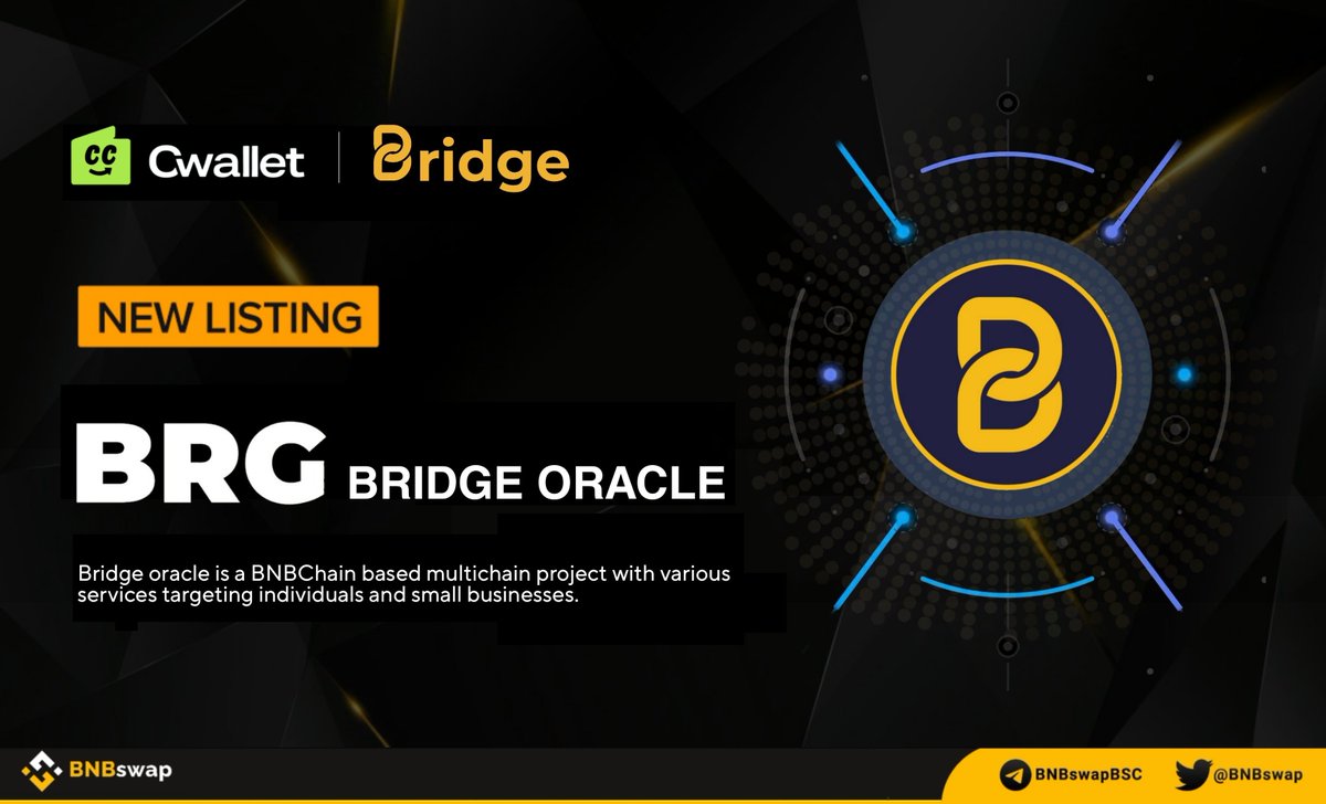 BNBSwap's tweet photo. 📢 @bridge_oracle $BRG is now listed on @cctip_com #CWallet, a custodial and non-custodial crypto wallet!

Bridge oracle is a #BNBChain based multichain project with various services targeting individuals and small businesses.

#Crypto #BridgeOracle #Web3 $BNB #BSC #DeFi #cctip https://t.co/xjyUcXtwJG