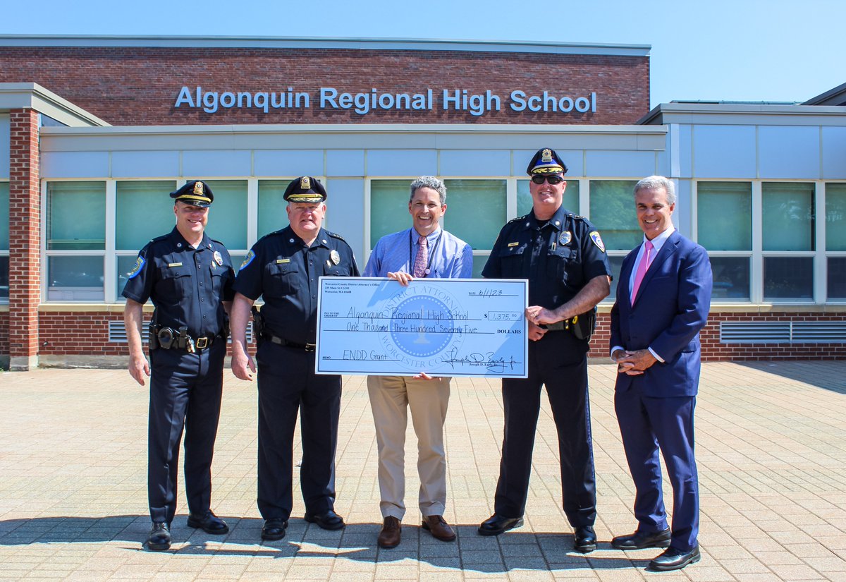Many thanks to Worcester County District Attorney Joseph D. Early, Jr. (<a href="/worcesterda/">Joseph D. Early Jr.</a>) for coming out to present a check through the ENDD grant to ARHS to fund our Junior Post Prom Party, organized by the <a href="/ARHSPTO/">ARHS PTO</a>. Keeping our students safe is a team effort!