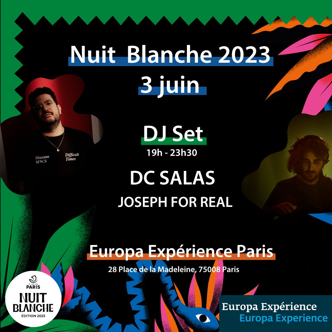 EUROPAVOX (@europavox_media) on Twitter photo Thanks to <a href="/Europarl_FR/">Parlement européen en France</a> for inviting us to curate the music program of #europaexperience evening at Paris #nuitblanche 2023! An evening bringing together video artists and DJs from all over Europe.
DJ sets: DC Salas - Joseph for Real
3 June - Free - Europa Experience, Paris Thanks to <a href="/Europarl_FR/">Parlement européen en France</a> for inviting us to curate the music program of #europaexperience evening at Paris #nuitblanche 2023! An evening bringing together video artists and DJs from all over Europe.
DJ sets: DC Salas - Joseph for Real
3 June - Free - Europa Experience, Paris