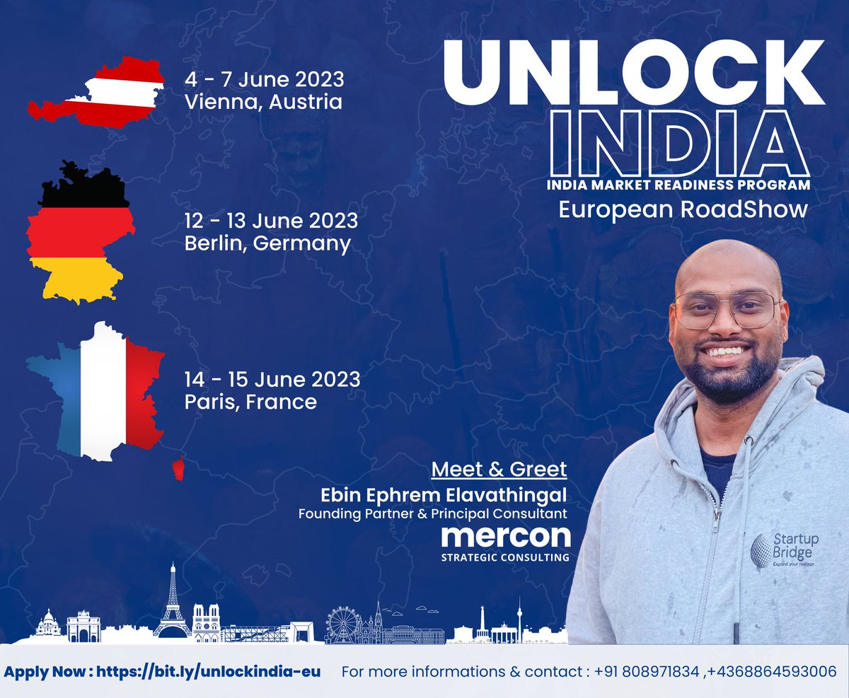 Join me on an exhilarating European roadshow from June 2nd to June 15th as I introduce the transformative Unlock India program! 🚀 Visiting Vienna, Berlin, and Paris. If you know companies eyeing the Indian market, let's connect! explore opportunities and chats. #UnlockIndia