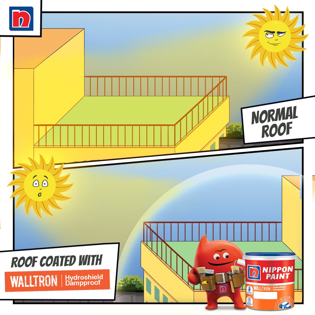 Choose Walltron Hydroshield Dampproof for your roofs and and be cool, inside out!

#NipponPaint #NipponPaintIndia #WallPaint #coolroofs #coolroom #summer2023 #hydroshieldhome #walltron #hydroshield #dampproofing