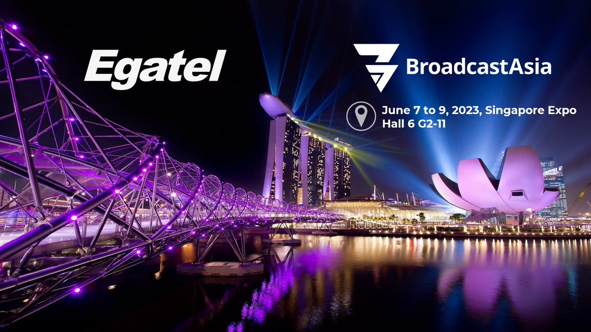 Once again, EGATEL is pleased to announce our participation in BroadcastAsia 2023.
Our team will be delighted to catch up with you on our ground breaking TV transmitters featuring the highest efficiency and best value for money in the market. 
We hope you can join us!