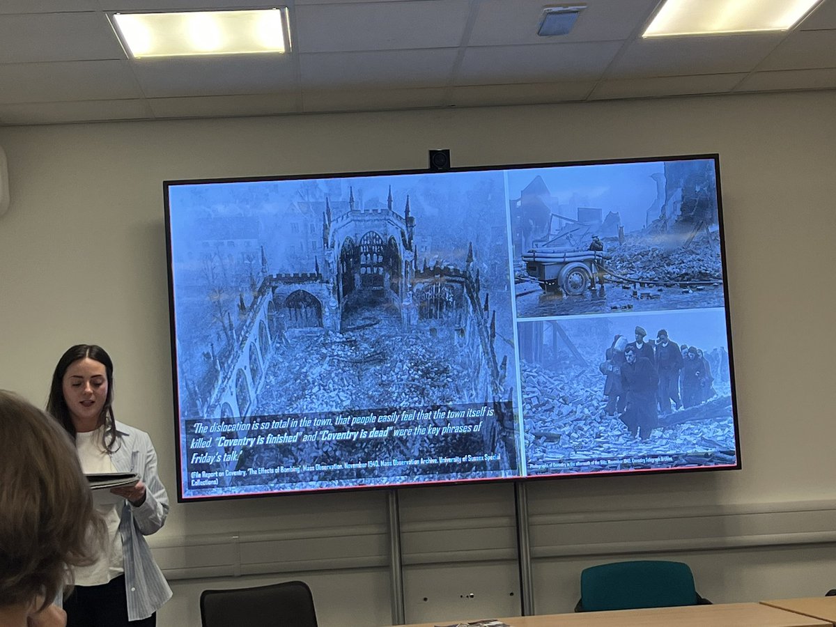 Elpidap's tweet image. Learning about Coventry’s redevelopment plans after the Blitz by Eleanor Cook @COVUNI_CAMC @CDaRE_CU @CovUni_CPC #PGRConference #CreativeCultures