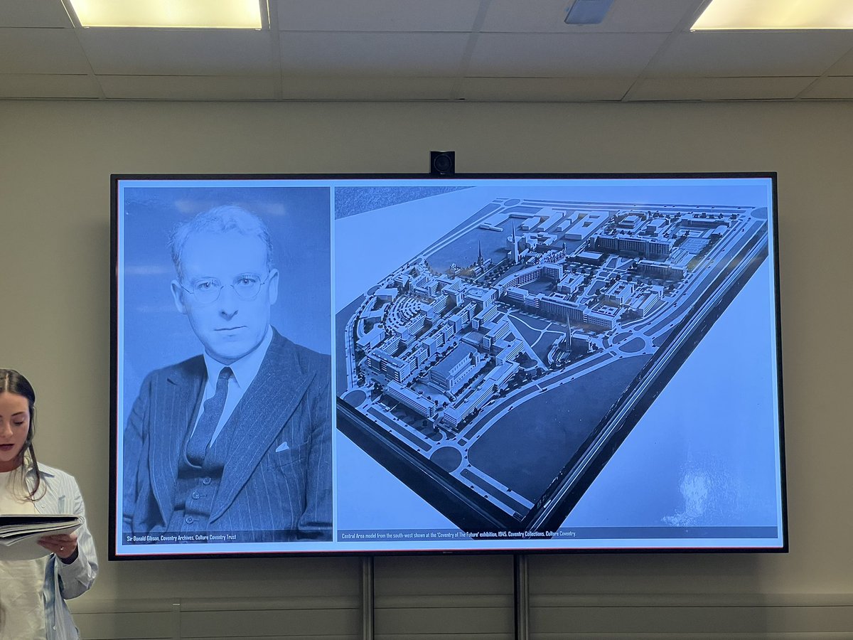 Elpidap's tweet image. Learning about Coventry’s redevelopment plans after the Blitz by Eleanor Cook @COVUNI_CAMC @CDaRE_CU @CovUni_CPC #PGRConference #CreativeCultures