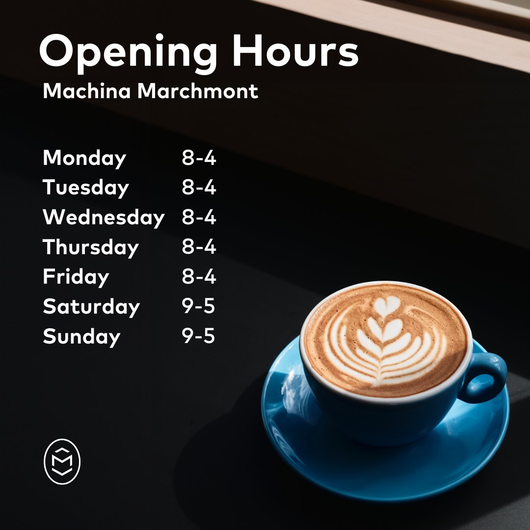 🕓 Change to Opening Hours

Hi all, as of Monday 5th June Machina Marchmont will be closing at 4pm on weekdays. New hours are as follows:

Monday: 8-4
Tuesday: 8-4
Wednesday: 8-4
Thursday: 8-4
Friday: 8-4
Saturday: 9-5
Sunday: 9-5

Cheers!
Machina
