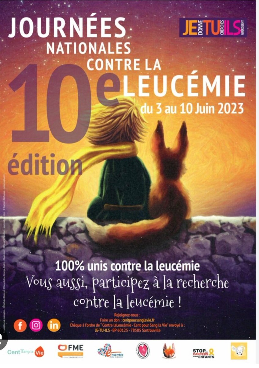 📆#JournéesNationalesContreLaLeucémie du 3 au 10 Juin #JNCL
La Leucémie est le 1er Cancer des moins de 15 ans 
Informations sur la Leucémie, #Thérapies et #Recherche Sensibilisation au #DonDeMoelleOsseuse 
#CancersPédiatriques #DonDeVie #CarTCell #Greffe ➡️centpoursanglavie.fr