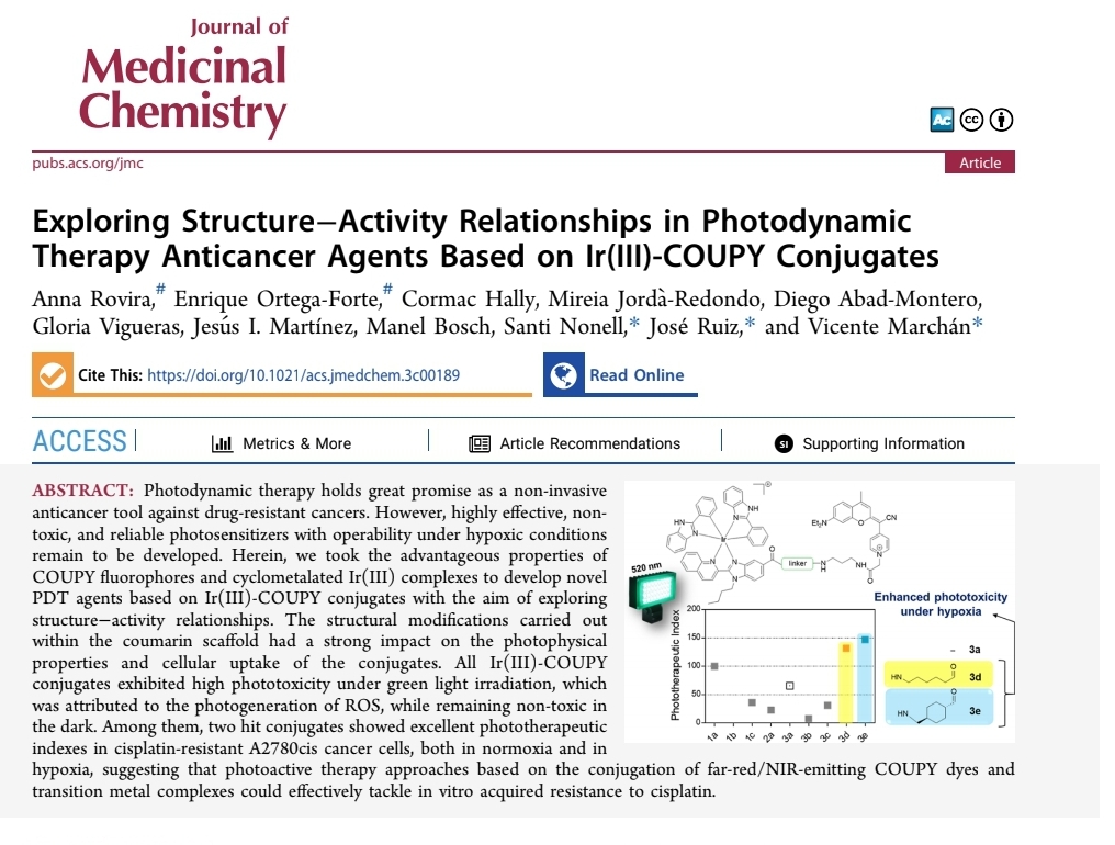 Excited to share that a big part of my PhD work on photodynamic therapy anticancer agents based on Ir(III)-COUPY conjugates is published in the ACS Journal of Medicinal Chemistry! Huge thanks to my 
awesome collaborator <a href="/Enrique_OrtegaF/">Enrique Ortega-Forte</a> and to all my co-authors!