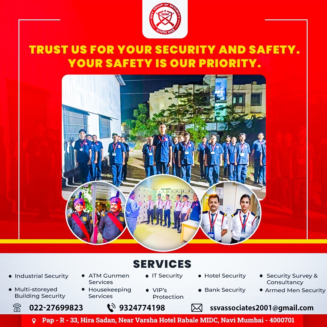 Unmatched Security Solutions. Trust SSV Group of Security for best-in-class protection.

Call us for more information: 022-27699823, 9324774198

Mail us at: ssvassociates2001@gmail.com

#ssvgroupofsecurity #SecurityServices #SafetyFirst #SecureYourWorld #ProtectionSolutions