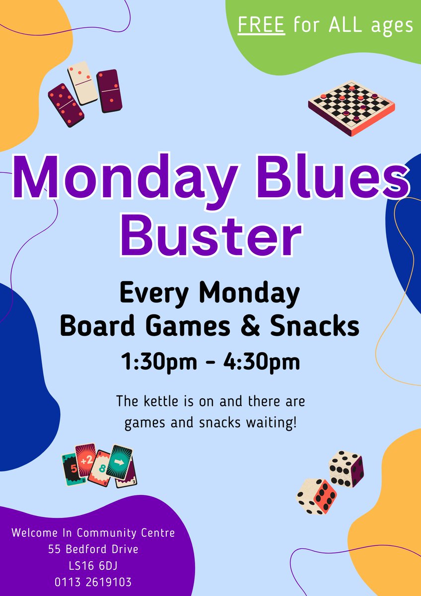 Join us on Monday for some afternoon fun! Board games and refreshments, all free. See you there!