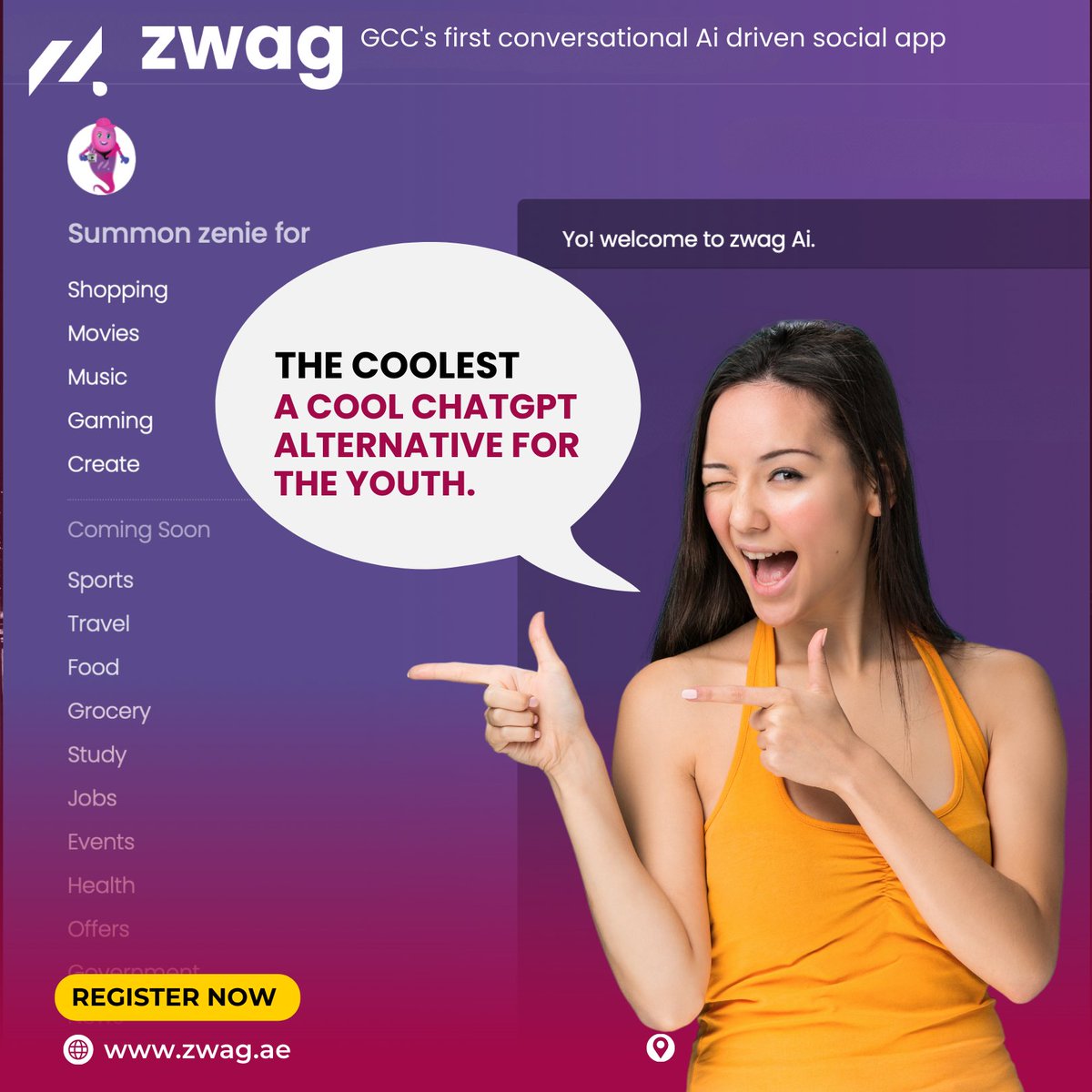 pranavaj's tweet photo. The Coolest A Cool ChatGPT alternative for the youth
GCC's first conversational Ai driven social app

#zwagai #zwag #ai #zenie #zwagzenie #conversationalAI #AIchatbot #AIpowered #AIconversations #AIchat #AIinteractions #AIlanguage #mydubai #DubaiTech #DubaiInnovation #genz https://t.co/St7rUNxcmx