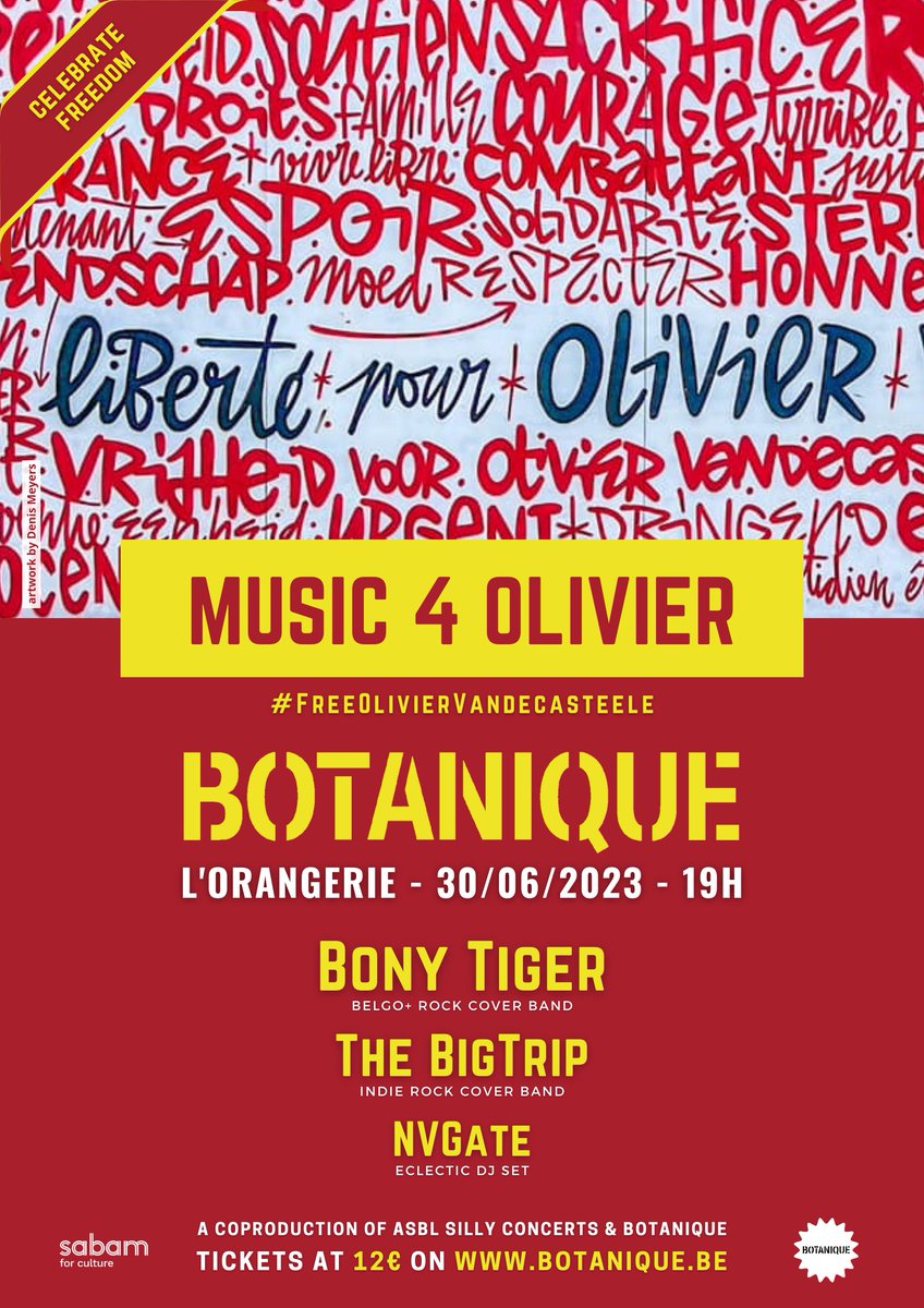 Olivier's home since 1 week! Several actions are cancelled but there's one we're pivoting into a Freedom Concert! Come #StandUp4HumanRights & Let the music play 🎶🎸 June 30th 7pm @Botanique Brussels 👉 Info tickets bit.ly/3xIYyYZ #Music4Olivier #FreeOlivierVandecasteele