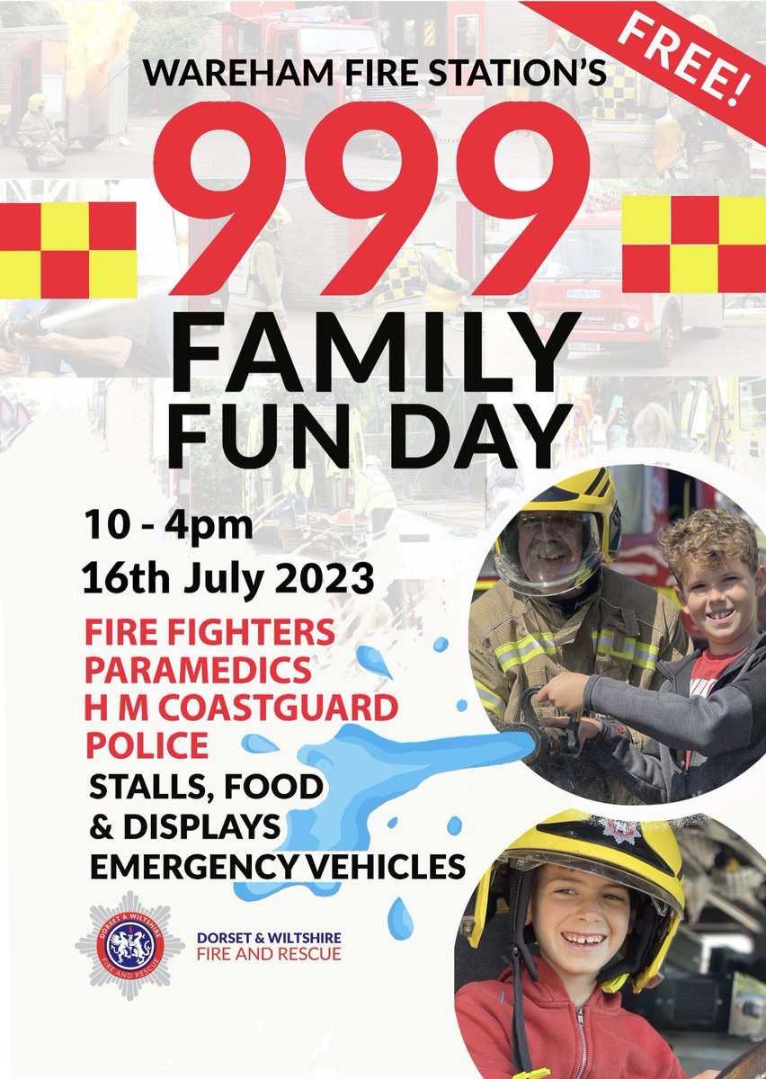 🚨Great news🚨 Back by popular demand we are holding our 999 Family Fun day! On the 16th July 10am to 4pm at Wareham Fire Station!  #WarehamFireStation #FamilyFunDay #AmazingDay #DaysOut