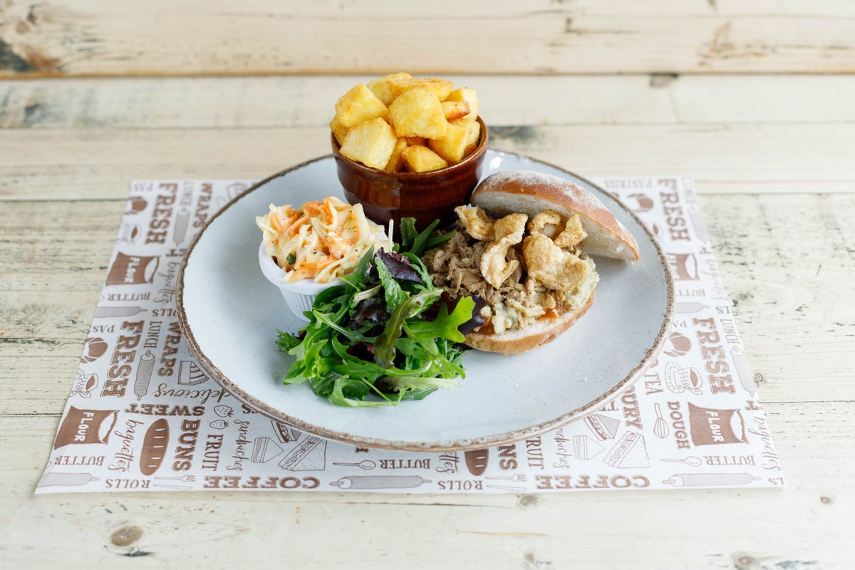 Nobody does pulled pork baps like us! We've got them fresh daily using locally sourced ingredients! Come by and grab one with us; you won't be disappointed! 🐷 🥪 #RealFoodRealFlavour #PorkBapLover #athomeontheorad #hog&amp;hedge #bakertoms #kennifordfarm #locallysourced