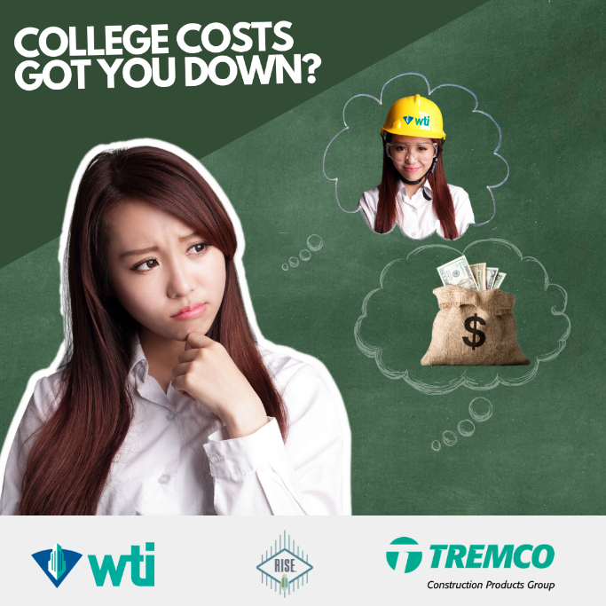 College costs got you down? Visit tremcoroofing.info/RISE to register for a webinar and learn more! Currently offered in OH, PA, WA, FL, MO, and OR. #WTI #UA #RISE #Construction #TremcoCPG #Career #Highschoolgraduate #Freecollege ##RPMJourney