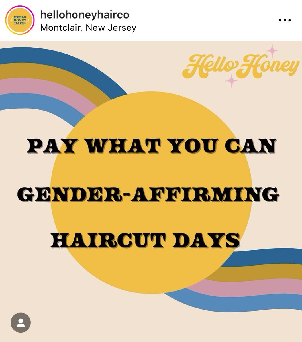 Pay what you can gender-affirming haircuts in Montclair salon, Hello Honey Hair hellohoneyhair.co