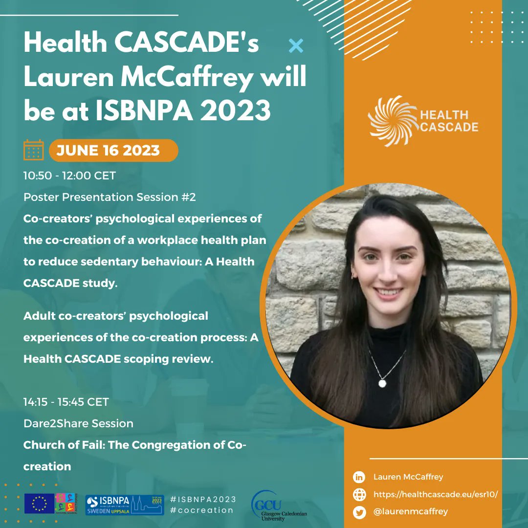 Been involved in #cocreation❓ If so, how was your experience❓ @laurenmcaffrey from @GCUSHLS will explore the #psychologicalexperiences of co-creators at #ISBNPA2023 in #Upsalla in her TWO poster sessions on 16th June @ISBNPA #scopingreview #SME #sedentarybehaviour