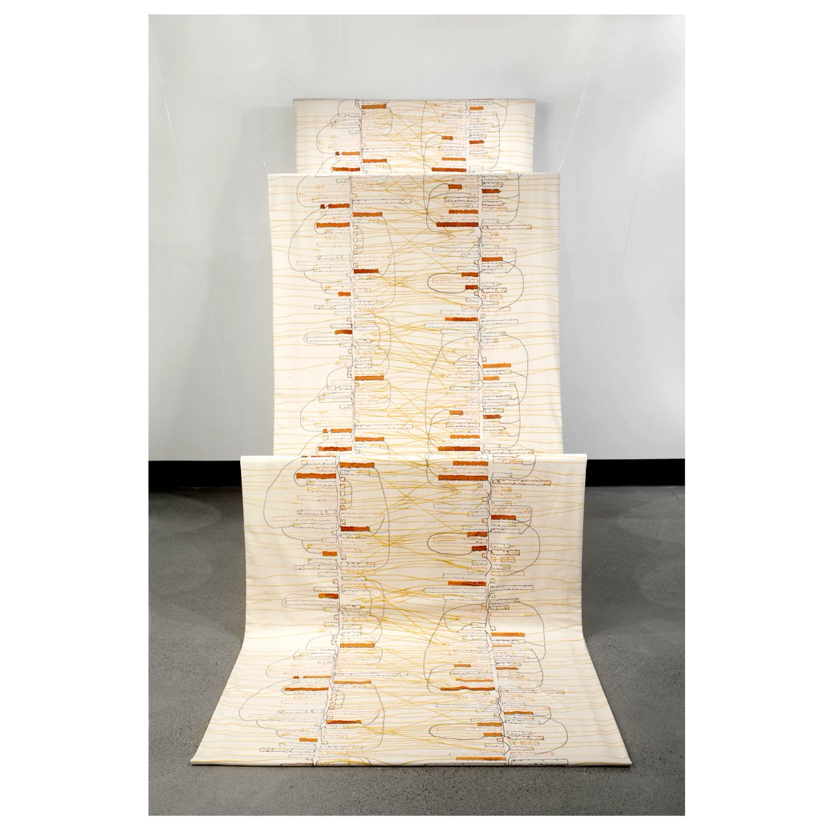 Open reception tonight, a solo exhibition by gallery artist Sarah Hulsey: “Source Material”
May 31 - July 2, 2023
Opening Reception: Friday, June 2, 6-8 pm

Sarah Hulsey, “Source Material ”, screenprint on fabric, rods, 45″ x 8′ x 6′ (varies by installation), 2022