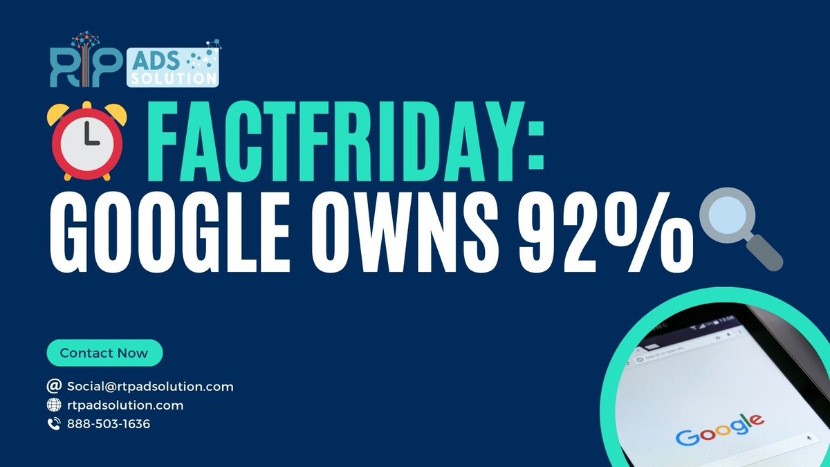 ad_rtp's tweet image. Did you know that Google dominates the global search market with 92% market share? 😱 It&apos;s no wonder why using #PPCServices is crucial for your business!

#FactFriday
#GoogleSearches
#GlobalSearches
#OnlineSearches
#PPCservices
#OrlandoFL
#RTPAdSolution
#DigitalMarketing