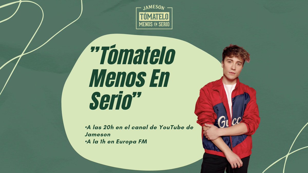 📹 Hoy nuevo programa de “Tómatelo Menos En Serio” con <a href="/CarlosMarco/">Carlos Marco</a> de colaborador

A las 20h en YouTube 👇🏻
youtube.com/JamesonEspana

📻 A la 1h en <a href="/europafm/">Europa FM</a>