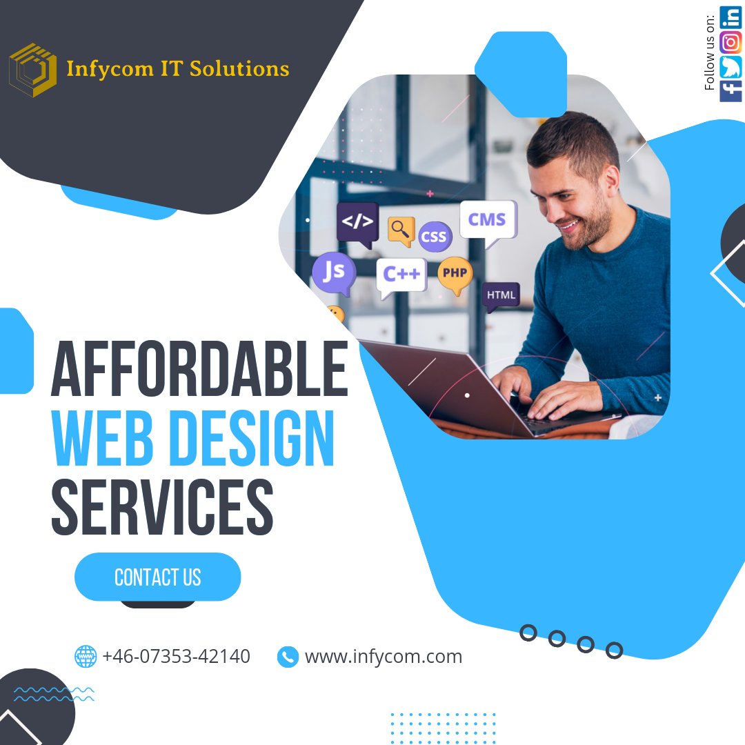 Infycomit's tweet image. 🖥️ Need a website but worried about the cost? Our affordable #webdesign packages are designed just for you. We&apos;ll help you create a professional online presence that aligns with your vision and fits your budget.

Call on: +46-0735342140
Visit at: infycom.com

#infycom