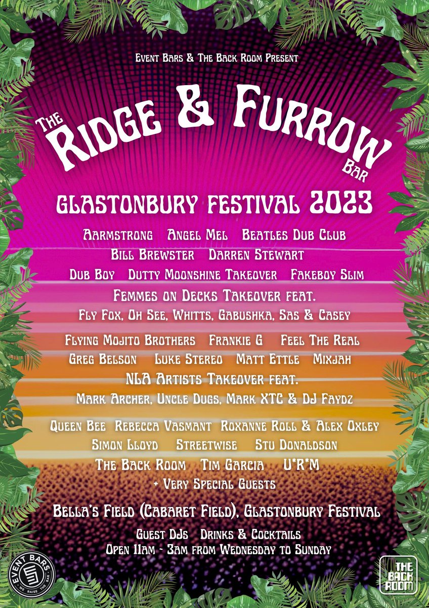 The Glasto good times keep on being announced! 🎉 Delighted to be appearing in the Ridge & Furrow tent Friday night at midnight alongside the likes of @DuttyMoonshine, @UncleDugs, @RebeccaVasmant & and loads more!🔥