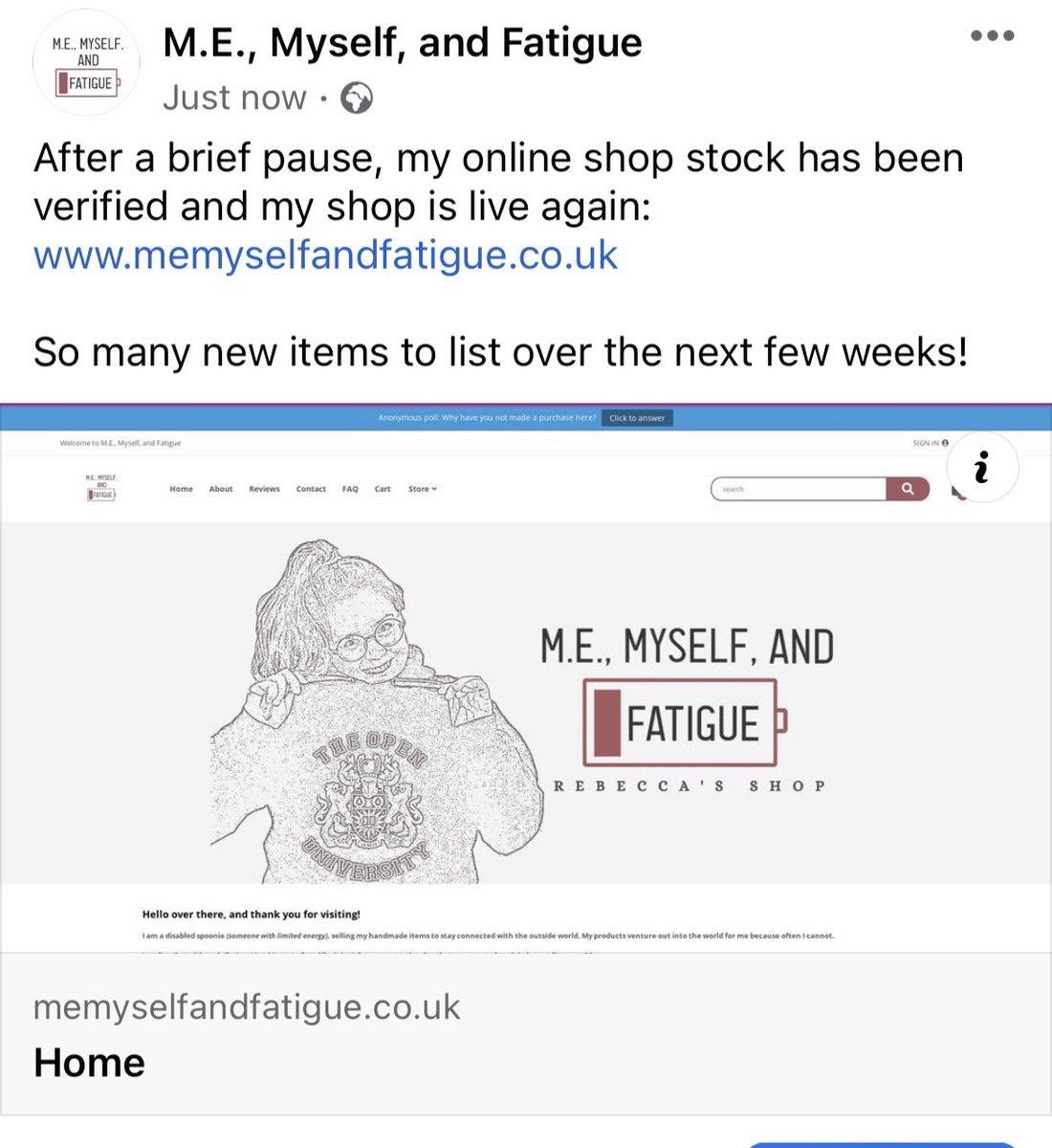 After a brief pause, my online shop stock has been verified and my shop is live again:
memyselfandfatigue.co.uk

So many new items to list over the next few weeks!

#smallbusiness #SmallBizFridayUK #FridayFeeling #OnSaleNow