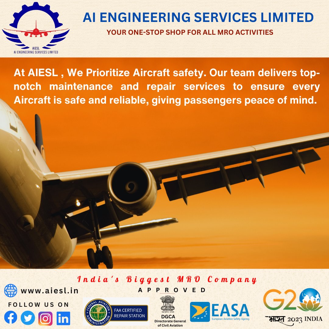 At AIESL , We Prioritize Aircraft safety. Our team delivers top-notch maintenance and repair services to ensure every Aircraft is safe and reliable, giving passengers peace of mind.
#AIESL #maintenance #repairs #teamwork #aircraft #aircraftmaintenance #reliability #AirIndia…
