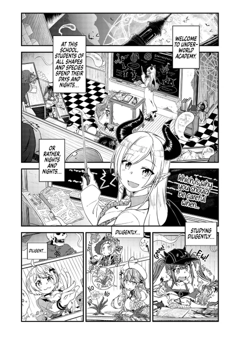 [Manga Update] The web manga "Underworld Academy Overload!!" has been released on the world archive "Holonometria" in English, Indonesian, and Japanese🎉 The updated manga page is available here: EN) https://alt.hololive.tv/holonometria/en/manga/series/underworld-academy-overload/ ID) https://alt.hololive.tv/holonometria/id/manga/series/sukaria-sekolah-alam-bawah/