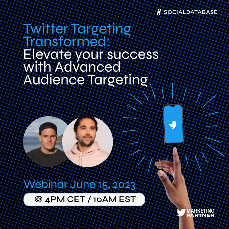 socialdatabase's tweet photo. Elevate your Twitter ads with Socialdatabase, the #1 Audience Partner. Learn advanced targeting strategies in our webinar and take your campaigns to the next level.
