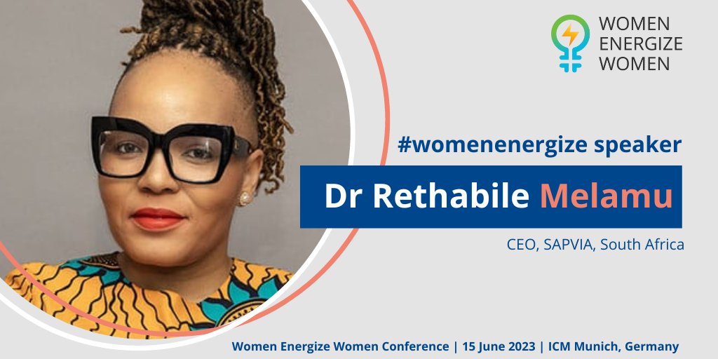We are happy to welcome Dr Rethabile Melamu @DrRethabileM as a #speaker at the 2nd Women Energize Women #conference on 15 June 2023 at the ICM #Munich, #Germany.

#womenenergize #womeninrenewables #energypartnerships

@BMWK @giz_gmbh @bEEmerkenswert @BSWSolareV @SAPVIA