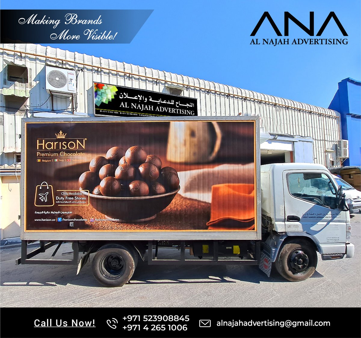 #VehicleWrap @HarisonChocolates Advertisement - 3 Ton Truck
Looking for #VehicleAdvertisement or #customdecals for your vehicle? +971 52 390 8845
#vehiclebranding #fleetbranding #vehiclewrapping #vehiclestickers #decals #vinyldecals #dubai #ANA #alnajahadvertising #carwrap #UAE