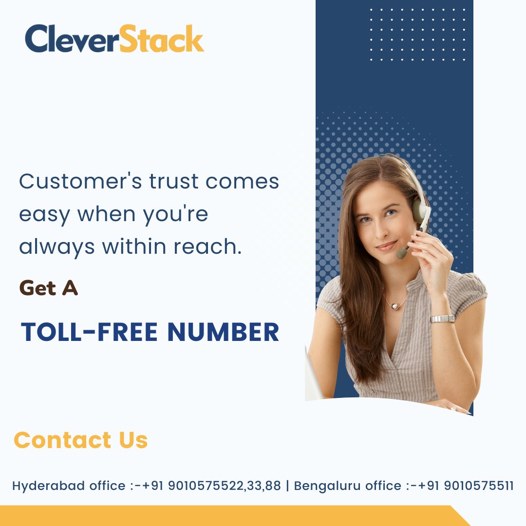 clever_stack's tweet image. Customer&apos;s trust comes easy when you&apos;re always within reach.
Get A TOLL-FREE NUMBER
cleverstack.in
Hyderabad office :-+91 9010575522,33,88 | Bengaluru office :-+91 9010575511
#cleverstack #technodreams #BestCloudTelephonyServiceProviderinIndia #cloudtelephonyservice