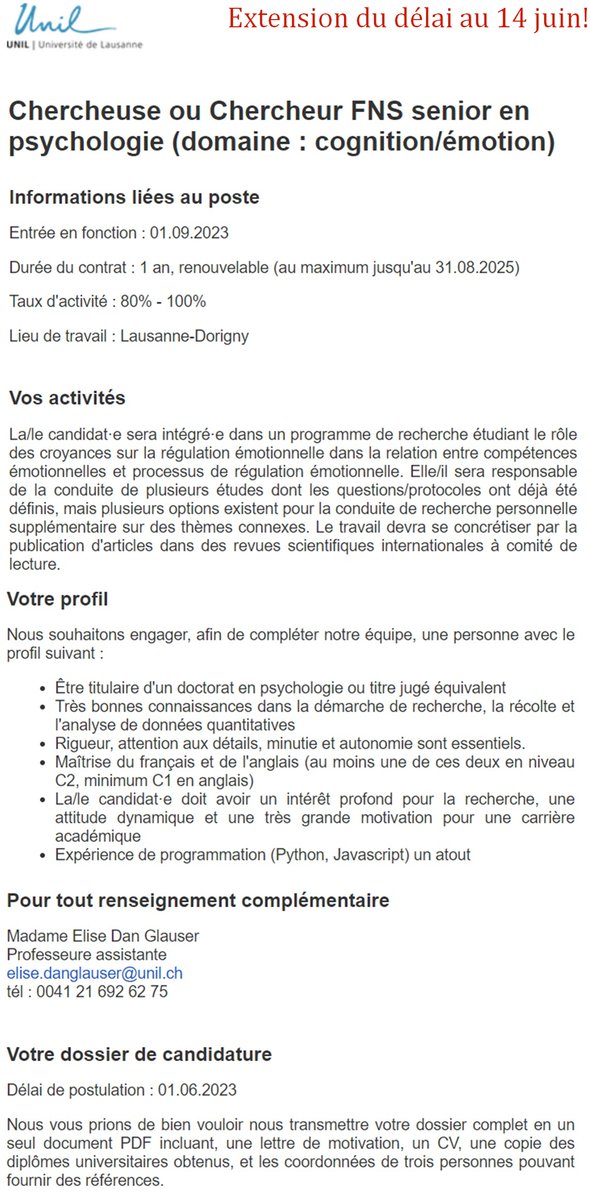 Cher réseau : Merci de partager!
La date limite de postulation pour la place de post-doctorant.e dans mon équipe a été repoussée au 14 juin!!