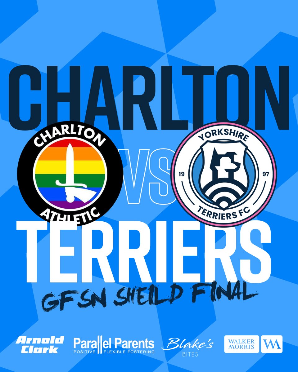 Yorkshire Terriers FC (@yterriersfc) on Twitter photo It's our final game of the season and for our 22nd and final fixture we're heading south to face Charlton in the GFSN Shield Final!
COME ON TERRIERS!!! 💙 🤍
Sponsored by <a href="/ArnoldClark/">Arnold Clark</a> <a href="/WalkerMorrisUK/">Walker Morris LLP</a> <a href="/PPFostering/">Parallel Parents</a> & Blake's Bites
#gfsn #lgbtqfootball #footballforall #cadent It's our final game of the season and for our 22nd and final fixture we're heading south to face Charlton in the GFSN Shield Final!
COME ON TERRIERS!!! 💙 🤍
Sponsored by <a href="/ArnoldClark/">Arnold Clark</a> <a href="/WalkerMorrisUK/">Walker Morris LLP</a> <a href="/PPFostering/">Parallel Parents</a> & Blake's Bites
#gfsn #lgbtqfootball #footballforall #cadent