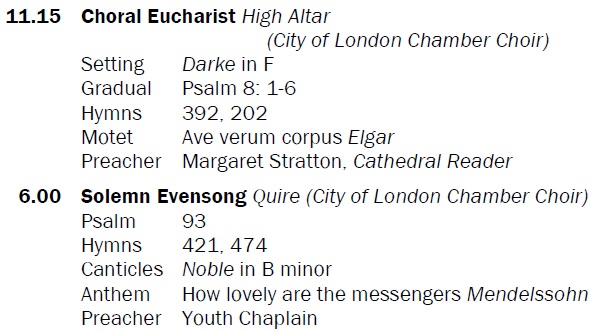 Today's choral services are sung by <a href="/ClcChoir/">City of London Chamber Choir</a> and include music by #HaroldDarke #EdwardElgar and #FelixMendelssohn. All are welcome to attend.