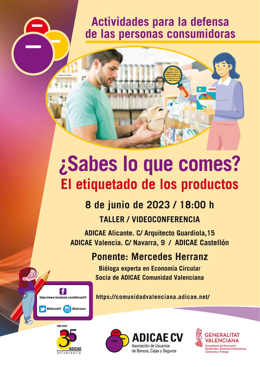 🚨¡Nuevo taller!🚨 No te pierdas nuestro taller #EtiquetadoProductos . Gran oportunidad para lograr una #AlimentacionSostenible 🍊 ¡Apúntate!

🎙️ Ponente: <a href="/MercedesHerran2/">merce_herranz</a>
📆Jueves 8 de junio 18:00
📍Desde nuestras sedes en Alicante, Valencia y por videoconferencia