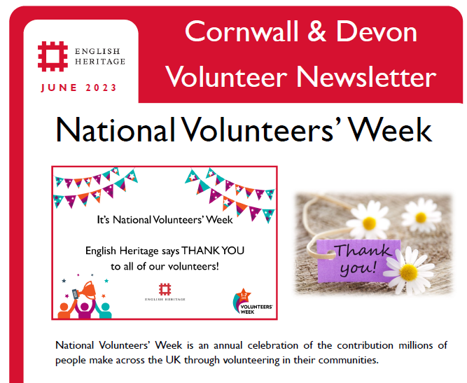 #VolunteersWeek2023 #heritagevols
Volunteer managers across the organisation regularly share newsletters with #volunteers to help them feel part of one team. Cornwall &amp; Devon is one example celebrating small programmes with a big impact on visitor experience