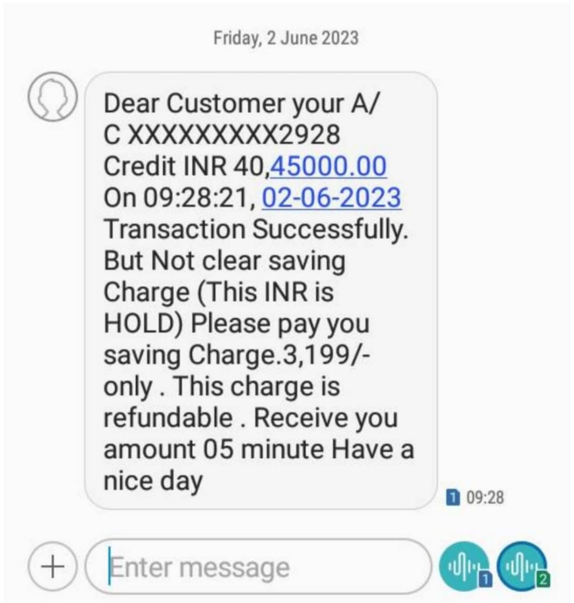 #FraudAlert The following message is being used by fraudsters to target people. Do not respond to such fabricated messages. Please report all such instances at our Anti Bank Fraud 24X7 Help Line No. 8585063104 or Crime Control No. of @KPDetectiveDept : 033-2250-5166