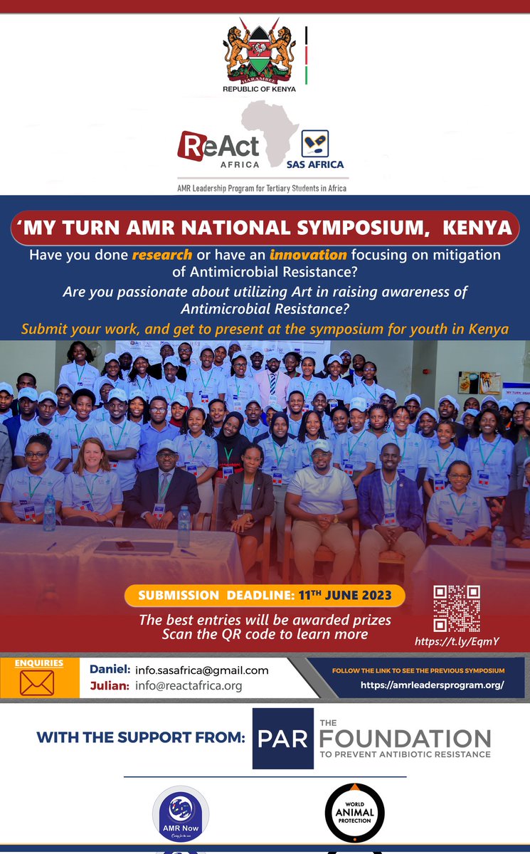 #Kenyan university students, we present #MyTurn Symposium🥳. Have you done #research, have an #innovation or utilized #arts in #AntimicribialResistance mitigation? 
Apply to showcase your work, receive guidance & support.
Link👇
forms.gle/nPLkqjkEfxtNWc…

Deadline: 11th June, 2023