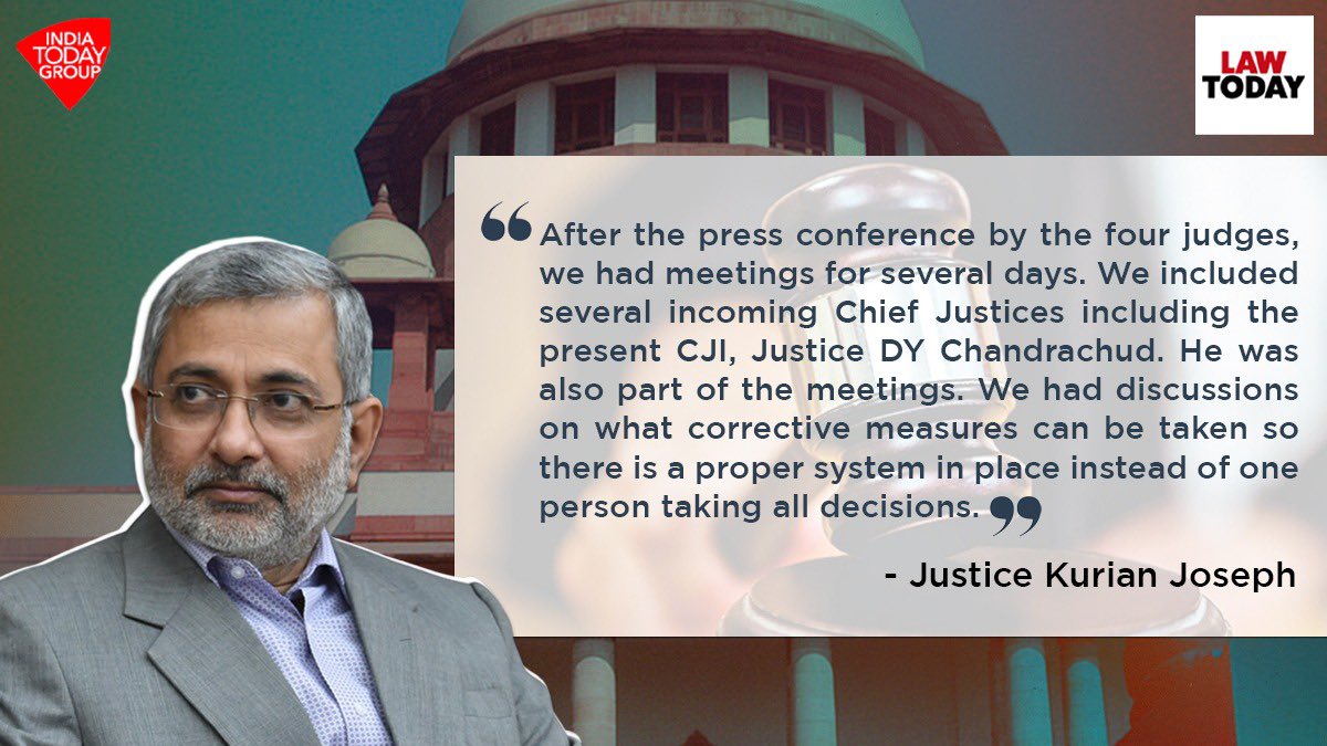 Justice Kurian Joseph reveals that after the historic 2018 press conference by four Supreme Court judges, meetings were held between the judges for several days. Present CJI, Justice DY Chandrachud was also part of these meetings to discuss what corrective measures can be taken.
