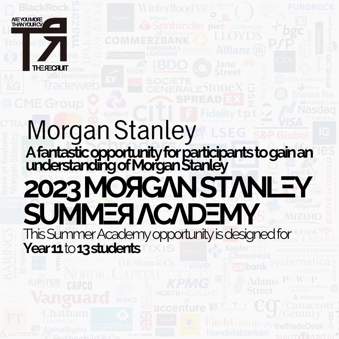 🚨 YЯ 11 | 12 | 13 SUMMΞR ΛCΛDΞMY 🚨

Morgan Stanley’s Summer Academy opportunity is designed for Year 11 to 13 students. 

ther3cruit.co.uk/insight-progra…

#gcses #sixthform #Alevels #YEAR11 #YEAR12 #year13 #careerinsights #secondaryschool #goingtouni #schoolleavers #collegestudents