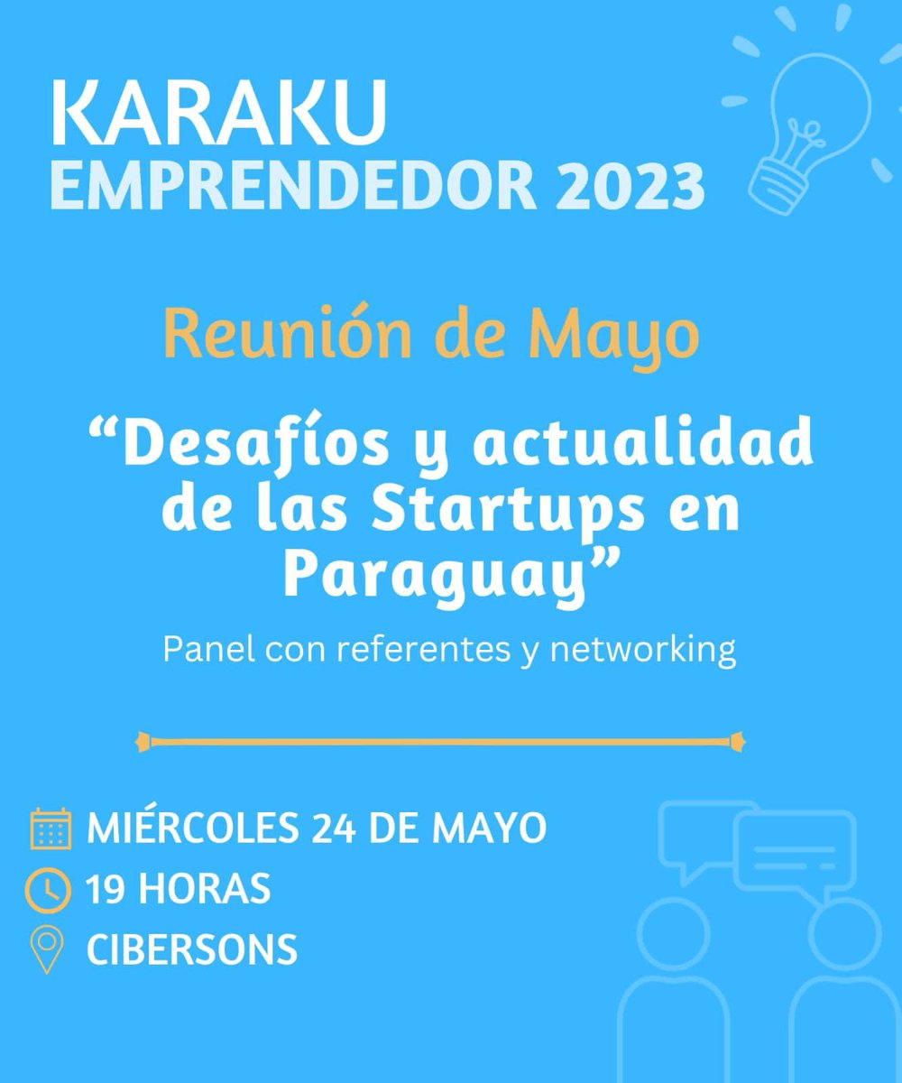 KEmprendedor's tweet image. 🧵/1 #AfterOffice #KARAKÚ

Con la presencia de ➕3️⃣0️⃣ referentes del sector público, privado, academia y sociedad civil que impulsan al ecosistema emprendedor paraguayo se realizó el encuentro de mayo con el eje temático “Desafíos y actualidad de las StartUps en Paraguay”