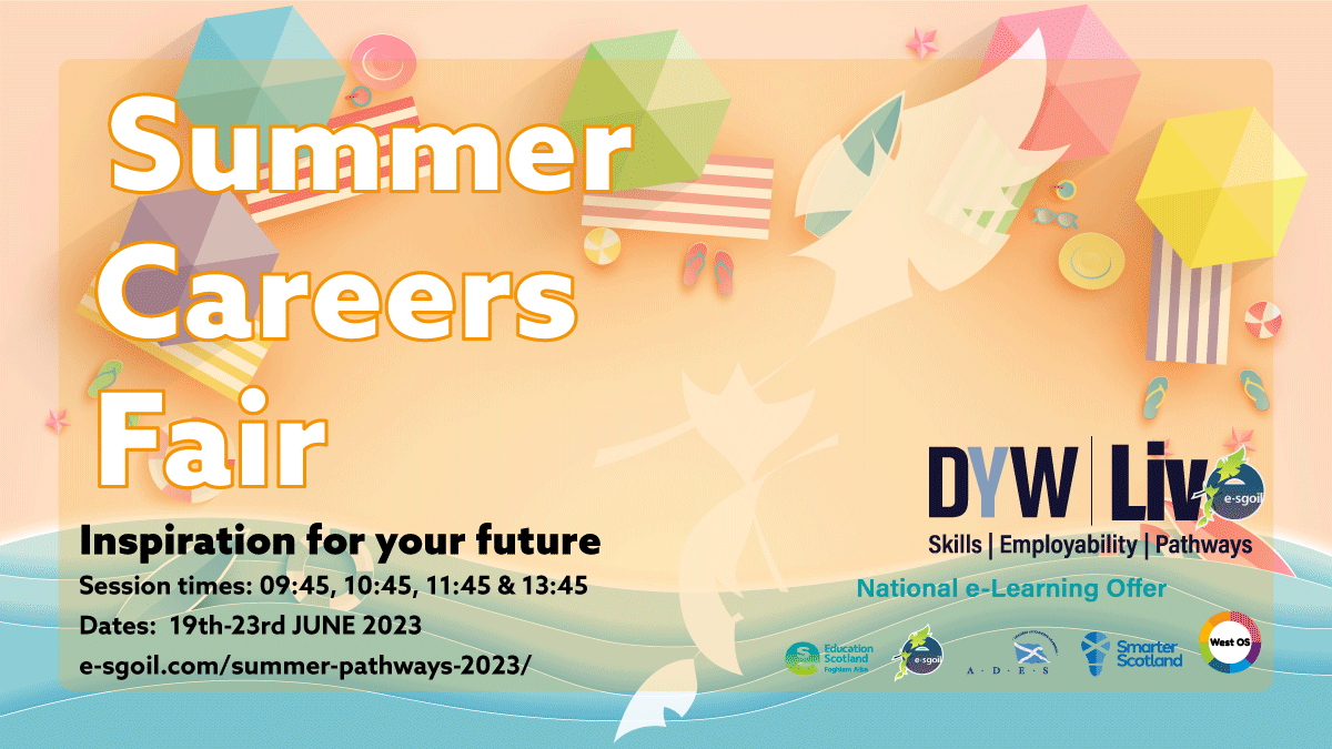 DYWLive's tweet photo. Still unsure what you want to be 'when you grow up'?
Don't worry, we've a week packed with inspirational sessions to help. 19th - 23rd June
More information ➡️https://t.co/3v4FRKfcYF
Sign up ➡️https://t.co/tuDdSBaIyx
#NeLO #DYWLive @eSgoil @EducationScot https://t.co/He2SlE9Koa
