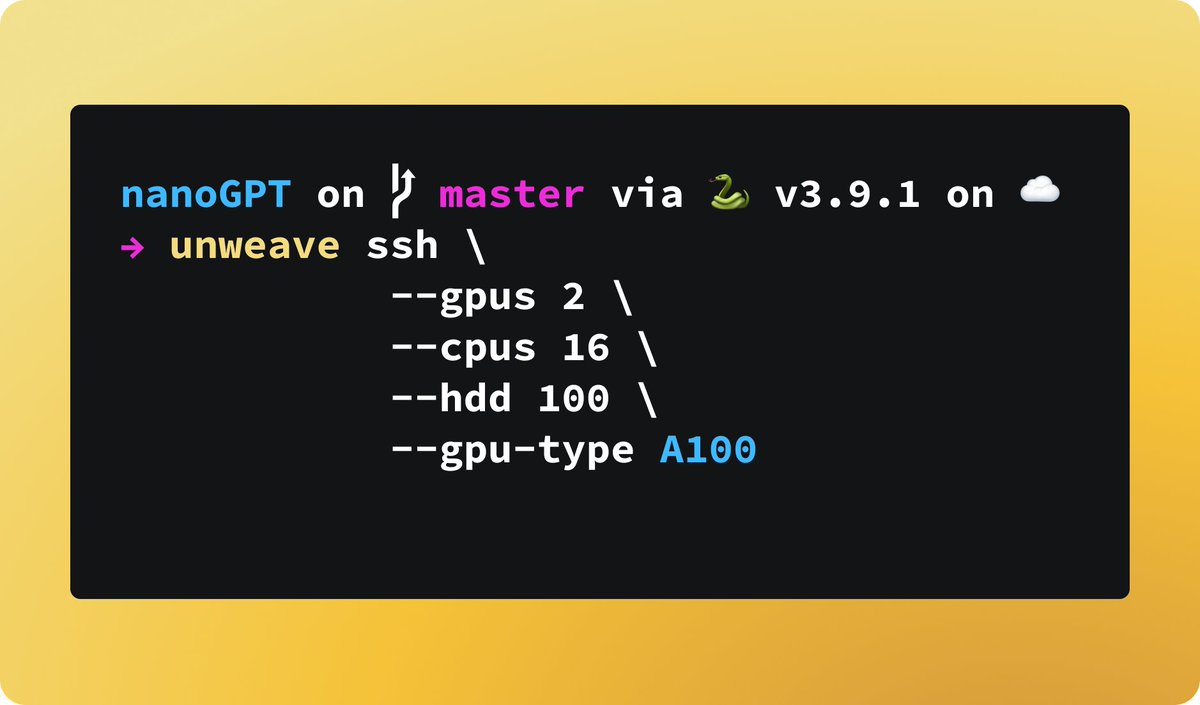Changelog #2 

Multi-GPU support is finally here! This week we added:

• Multi-GPU support with the `--gpus` flag 
• Hardware spec customization 
• `unweave cp` command to move data  

Read it here👉 unweave.io/changelog/02-0…