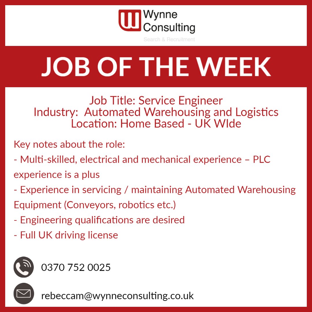 WynneConsulting's tweet image. This week&apos;s Job of the Week comes from Rebecca Magill, for more information about the role, please contact Rebecca directly or by email at rebeccam@wynneconsulting.co.uk or drop a comment below, and we will be in touch soon.
#WynneJobs #engineeringroles #serviceroles