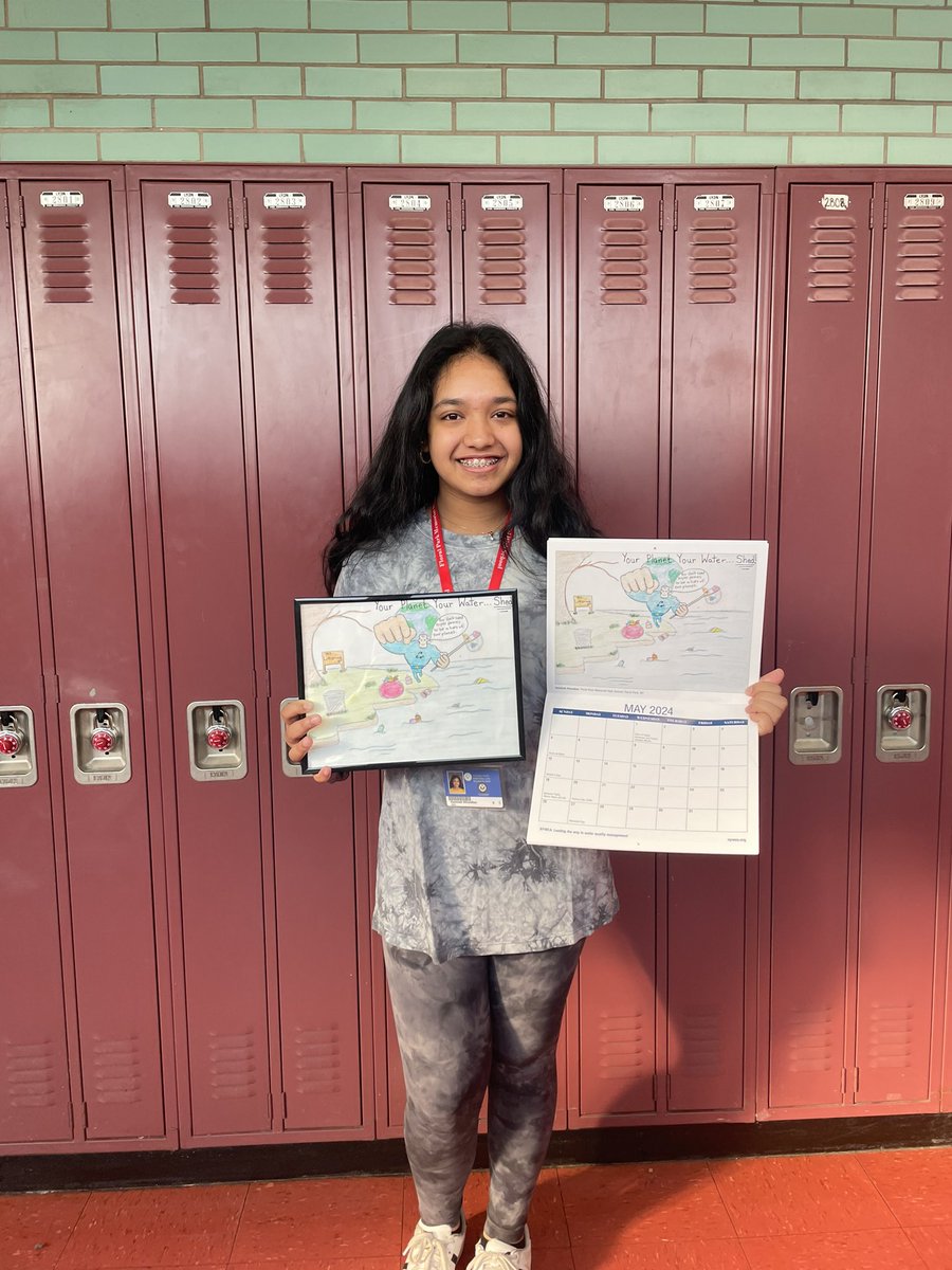 As a part of Junior High Science Research, Aaminah Khondker (8th grade) won an award on behalf of the New York Water Environmental Association for her artwork capturing the important aspects of keeping our watersheds clean. Her artwork is being showcased in their 2024 Calendar!